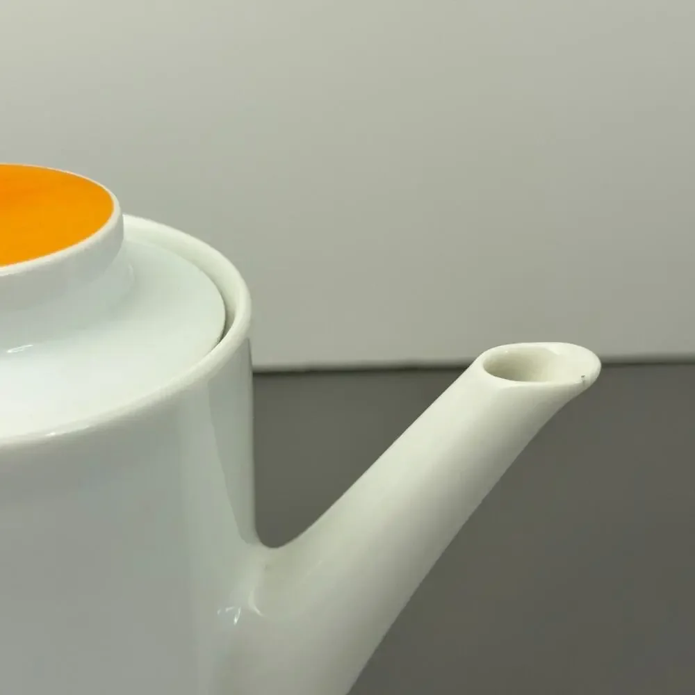 VTG Melitta Germany Coffee Pot White Orange Brown Geometric Atomic MCM Porcelain